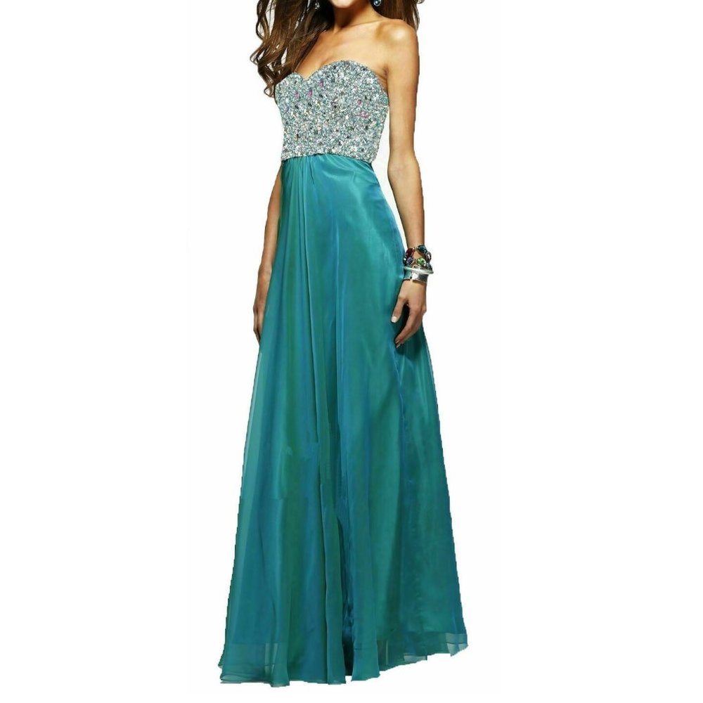 Women's Formal Strapless Rhinestones Sequins beaded Long Evening Gown prom dress
